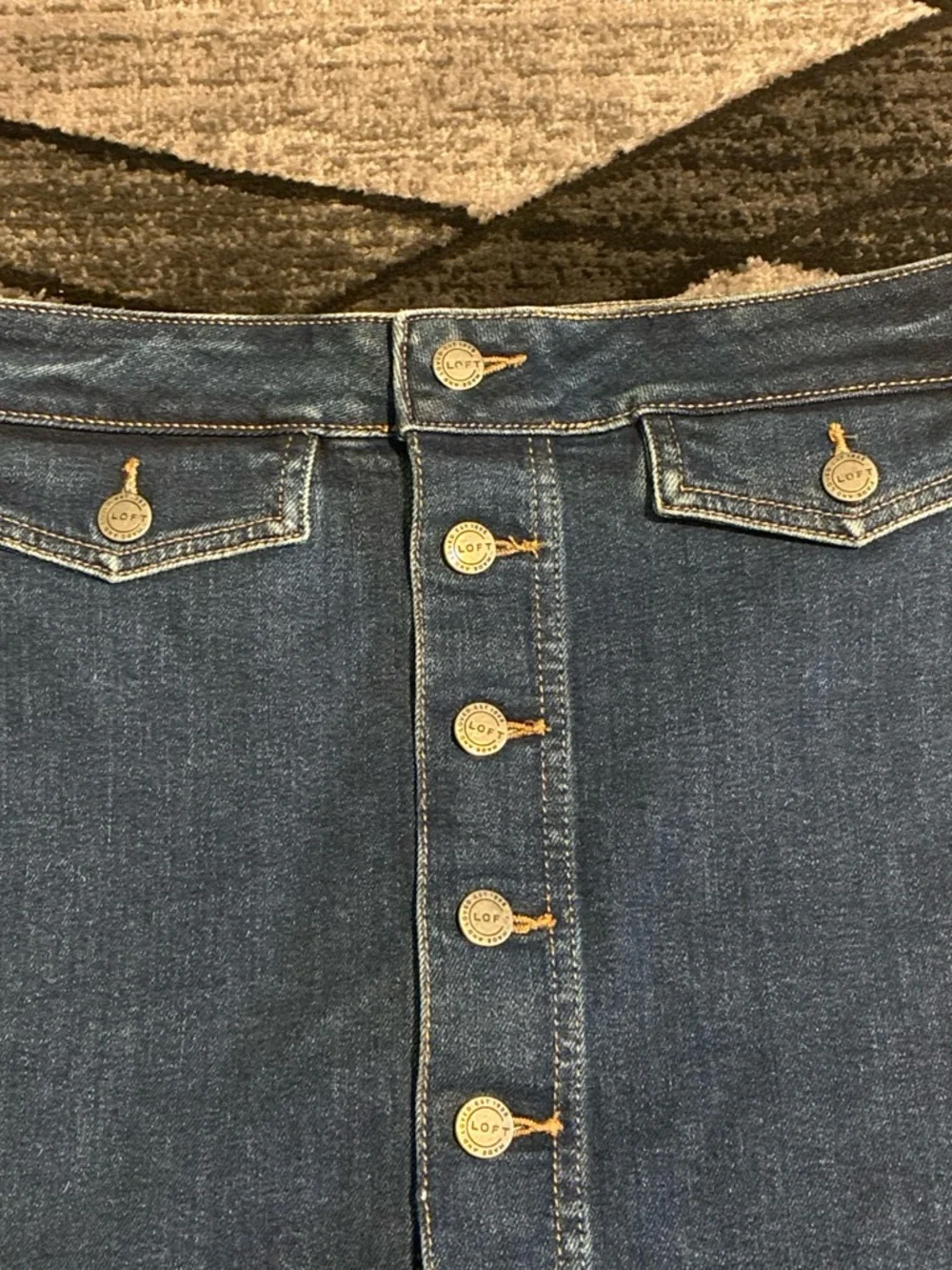 LOFT Dark Blue Button-Front Denim Skirt